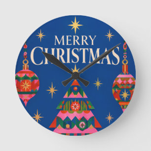 Reloj Redondo Mediano Navidad moderna, tipografía negrita de Feliz Navid