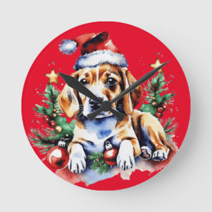 Reloj Redondo Mediano Navidades adorables cachorros