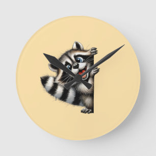 Reloj Redondo Mediano Navidades Adorables del Raccoon Peek - Delicioso G