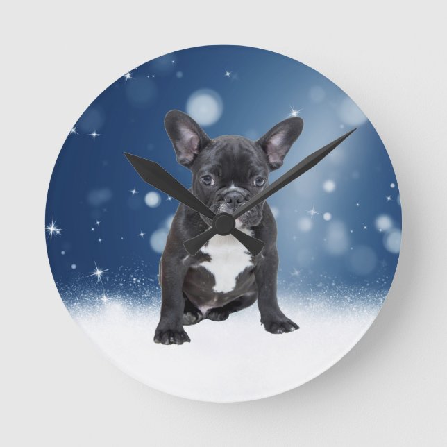 Reloj Redondo Mediano Navidades azules de cuscús estrellas de la nieve d (Anverso)