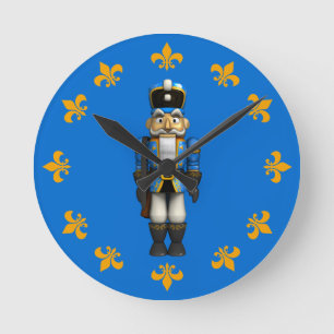 Reloj Redondo Mediano Navidades Azules Nutcracker Toy Soldier Round Cloc