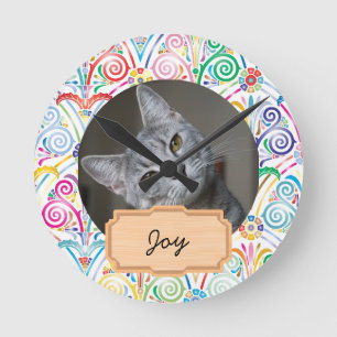 Reloj Redondo Mediano Navidades azules y blancos Personalizado gato foto