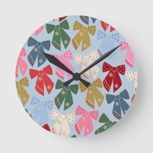 Reloj Redondo Mediano Navidades Bows Coquette Blue