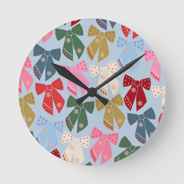 Reloj Redondo Mediano Navidades Bows Coquette Blue (Anverso)