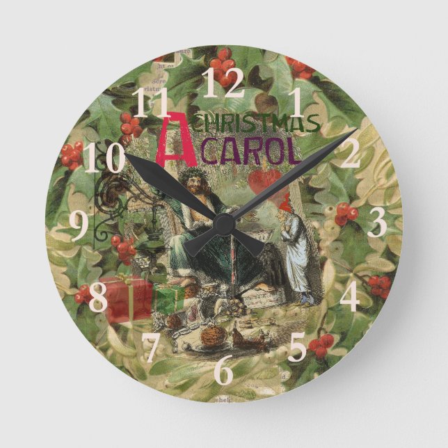 Reloj Redondo Mediano Navidades Carol Scrooge Art Imprimir Ilustracion (Anverso)