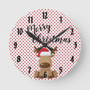 Reloj Redondo Mediano Navidades Clock Clock Reindeer Polka Dot Polkadot 