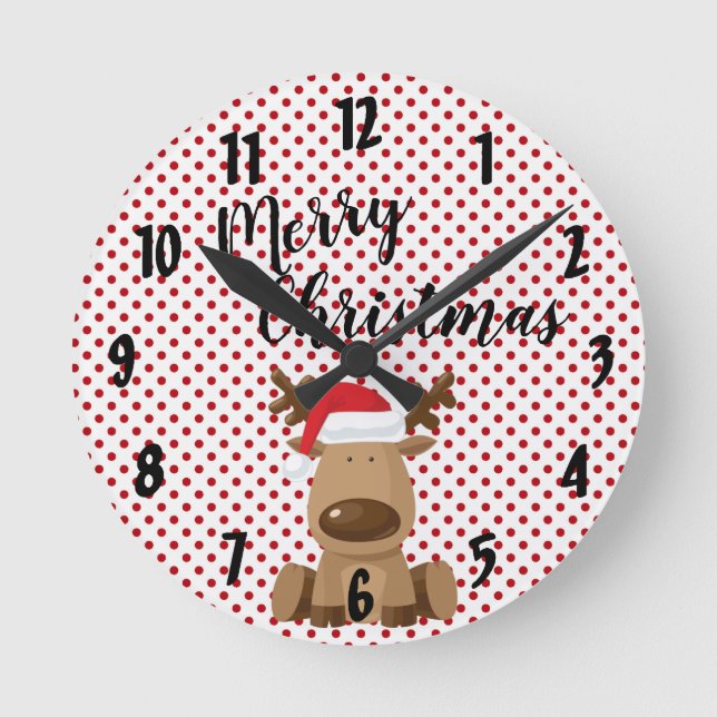 Reloj Redondo Mediano Navidades Clock Clock Reindeer Polka Dot Polkadot  (Anverso)