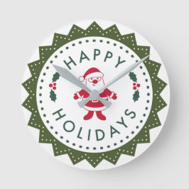 Reloj Redondo Mediano Navidades Cute Personalizado Santa Happy Holidays