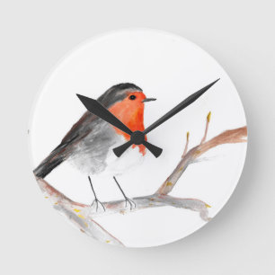 Reloj Redondo Mediano Navidades de acuarela Robin navidades de arte