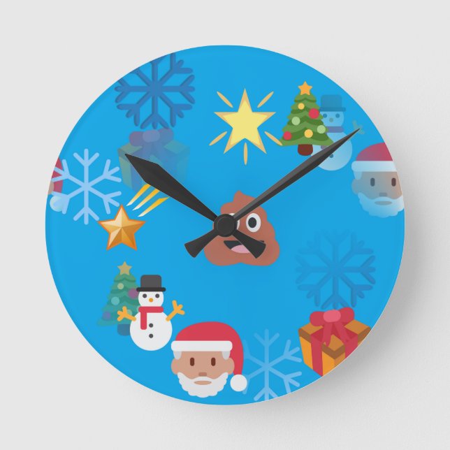 Reloj Redondo Mediano navidades de caca de emoji (Anverso)