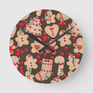 Reloj Redondo Mediano Navidades de galletas de gallos de pan de jengibre