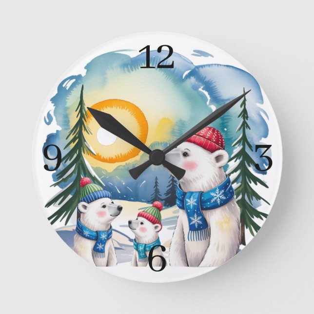 Reloj Redondo Mediano Navidades de la familia Winter Polar Bear (Anverso)