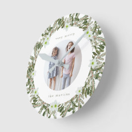 Reloj Redondo Mediano Navidades de la guirnalda de invierno de muy merry