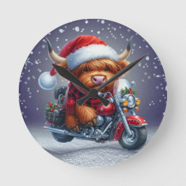 Reloj Redondo Mediano Navidades de motor de Cute Highland Cow