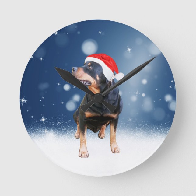 Reloj Redondo Mediano Navidades de perro de Cute Rottweiler (Anverso)