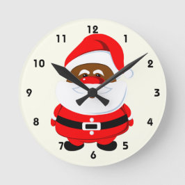 Reloj Redondo Mediano Navidades de Santa Claus afroamericanos