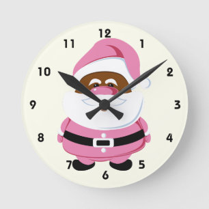 Reloj Redondo Mediano Navidades de Santa Claus rosados