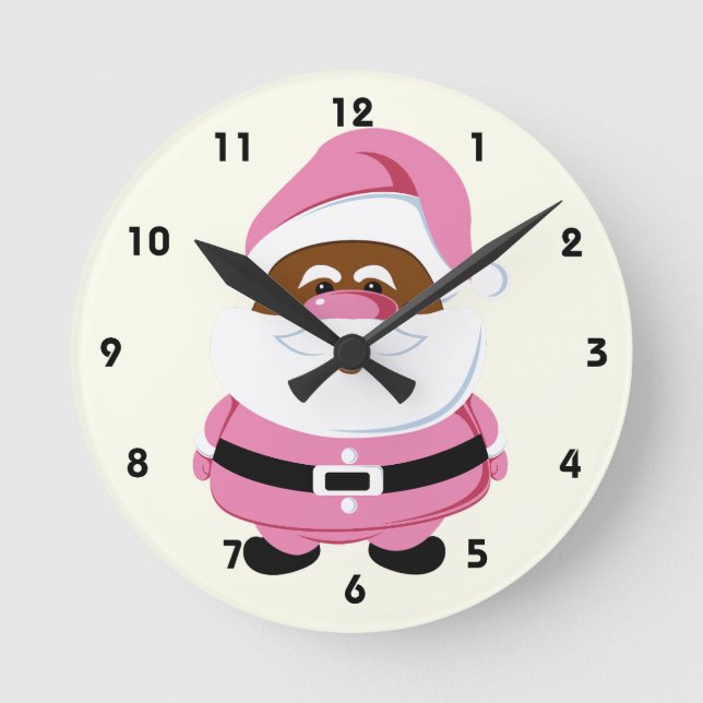 Reloj Redondo Mediano Navidades de Santa Claus rosados (Anverso)