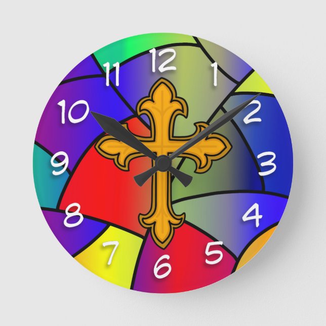 Reloj Redondo Mediano Navidades de vidrio y cruces mantenidos (Anverso)