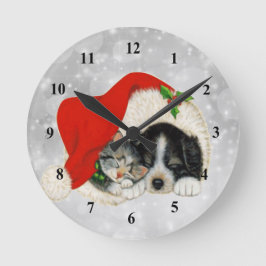 Reloj Redondo Mediano Navidades del gato Santa Cap Cute Dog