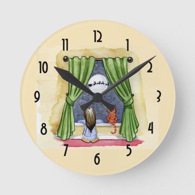 Reloj Redondo Mediano Navidades desean navidades para gatos niños y gato (Anverso)