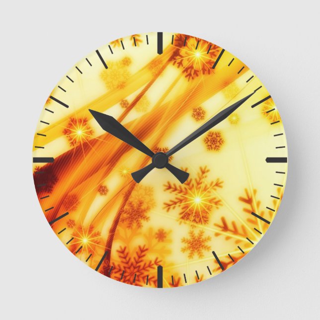 Reloj Redondo Mediano Navidades dorados copos de nieve (Anverso)