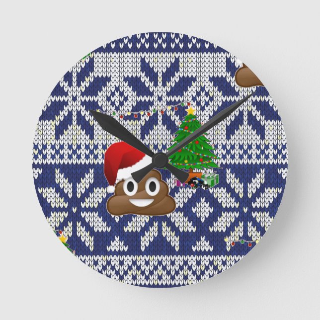 Reloj Redondo Mediano navidades feos suéter poop emoji (Anverso)