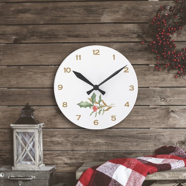 Reloj Redondo Mediano Navidades festivos simplemente diseño botánico (Subido por el creador)