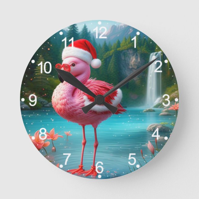 Reloj Redondo Mediano Navidades Flamingo Como Santa Claus-47475 (Anverso)