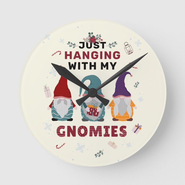 Reloj Redondo Mediano Navidades Gnome Family Cute Colgar Gnomies (Anverso)