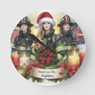 Reloj Redondo Mediano Navidades gracias por los bomberos