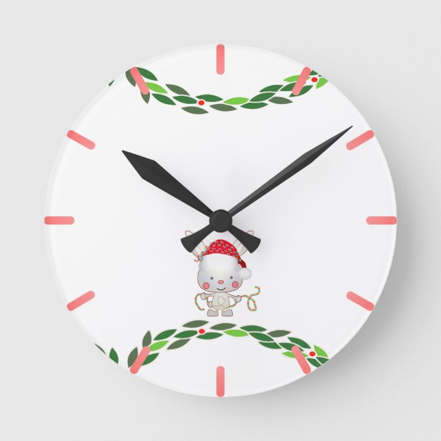Reloj Redondo Mediano Navidades Holiday Bunny (Anverso)