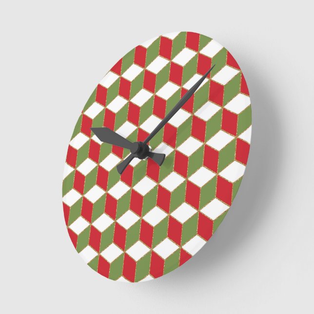 Reloj Redondo Mediano Navidades humor cubos patrón de ilusión (Ángulo)
