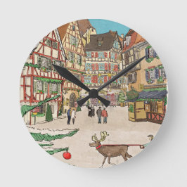 Reloj Redondo Mediano Navidades Mercado Estrasburgo Francia Retro