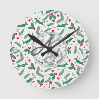 Reloj Redondo Mediano Navidades Monogramas Vacaciones Decor Stag Holly F