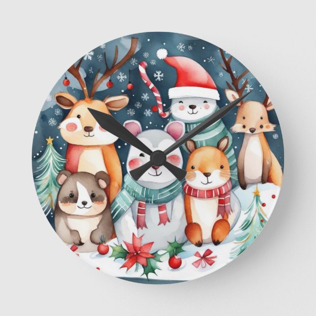 Reloj Redondo Mediano Navidades Navidades temáticos lindos animales (Anverso)