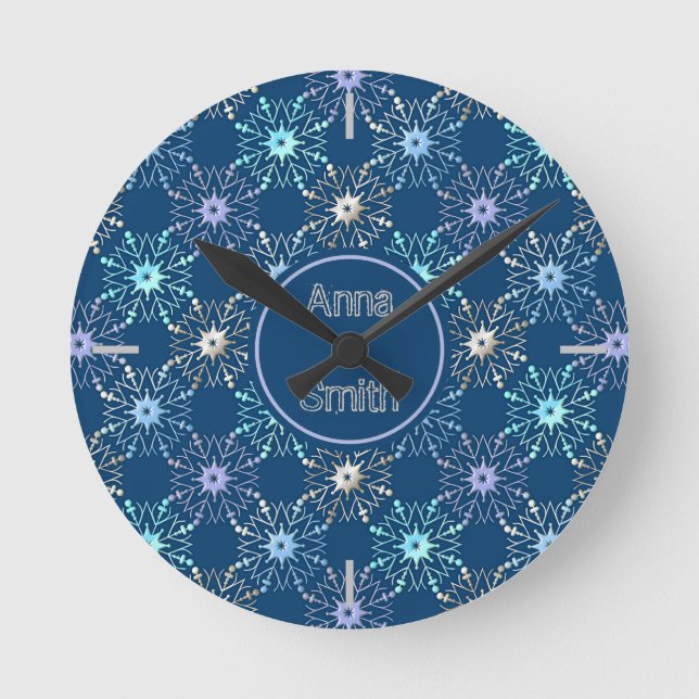 Reloj Redondo Mediano navidades patrón de vacaciones. texto. (Anverso)