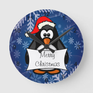 Reloj Redondo Mediano Navidades Penguin