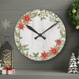 Reloj Redondo Mediano Navidades Poinsettia Foliage Botánico
