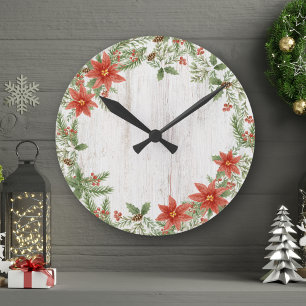 Reloj Redondo Mediano Navidades Poinsettia Foliage Botánico