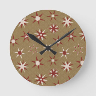 Reloj Redondo Mediano Navidades Red Geo Stars - en patrón oro.