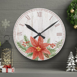 Reloj Redondo Mediano Navidades rusos Poinsettia Botánica