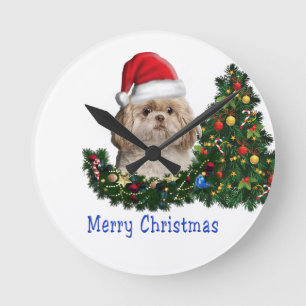 Reloj Redondo Mediano Navidades Shih Tzu