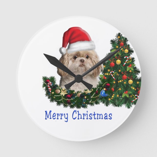 Reloj Redondo Mediano Navidades Shih Tzu (Anverso)
