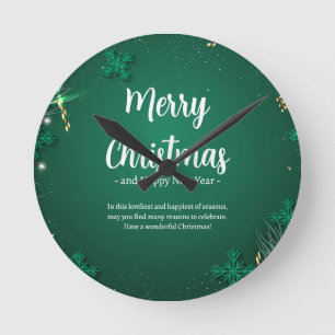 Reloj Redondo Mediano Navidades simples verdes y blancos Día 8" Acrílico