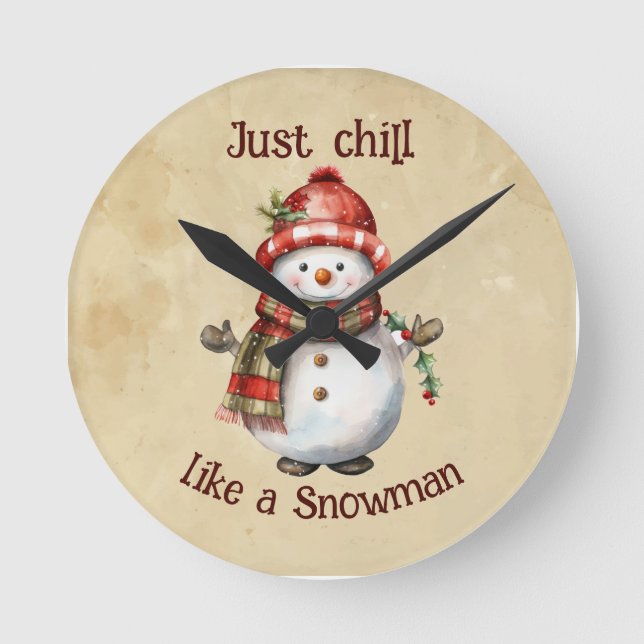 Reloj Redondo Mediano Navidades Snowman solo gritan una acuarela diverti (Anverso)