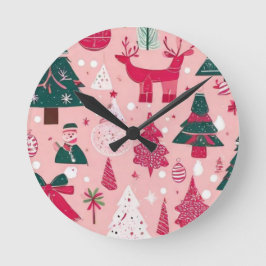 Reloj Redondo Mediano Navidades temática árboles de Navidad copos de nie