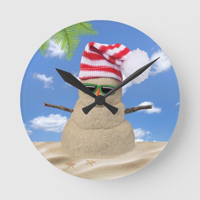 Reloj Redondo Mediano Navidades tropicales Sand Snowman (Anverso)