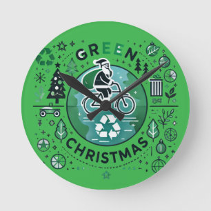 Reloj Redondo Mediano Navidades verdes - Diseño de Santa y Reciclaje