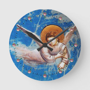 RELOJ REDONDO MEDIANO NAVIDADES VOLADORES ANGEL EN CIELO AZUL
